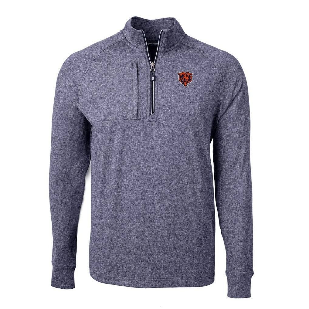 Chicago Bears Cutter & Buck Big & Tall Adapt Eco Raglan Quarter-Zip Jacket Heather Navy - NFL