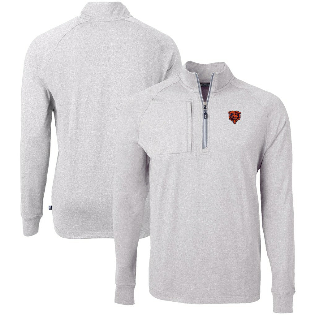 Chicago Bears Cutter & Buck Big & Tall Adapt Eco Raglan Quarter-Zip Jacket Heather Gray - NFL