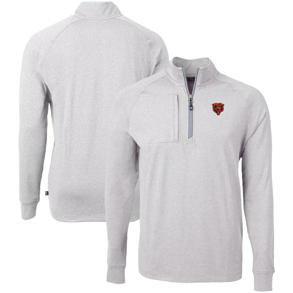 Chicago Bears Cutter & Buck Big & Tall Adapt Eco Raglan Quarter-Zip Jacket Heather Gray - NFL