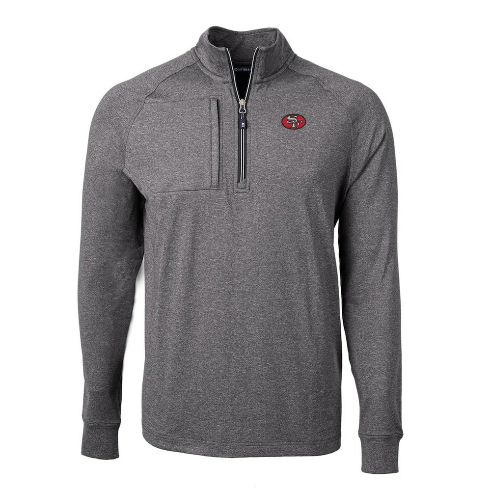 San Francisco 49ers Cutter & Buck Big & Tall Adapt Eco Raglan Quarter-Zip Jacket Heather Black - NFL