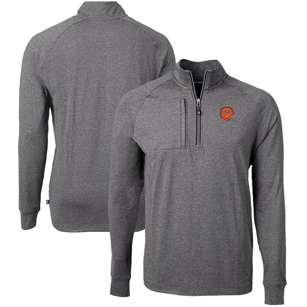 Cincinnati Bengals Cutter & Buck Big & Tall Adapt Eco Raglan Quarter-Zip Jacket Heather Black - NFL