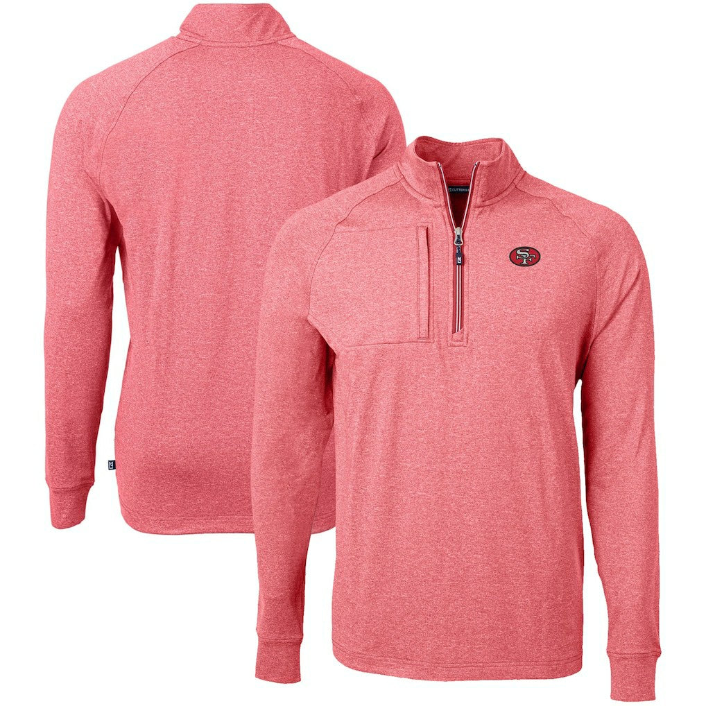 San Francisco 49ers Cutter & Buck Big & Tall Adapt Eco Raglan Quarter-Zip Jacket Heather Scarlet - NFL