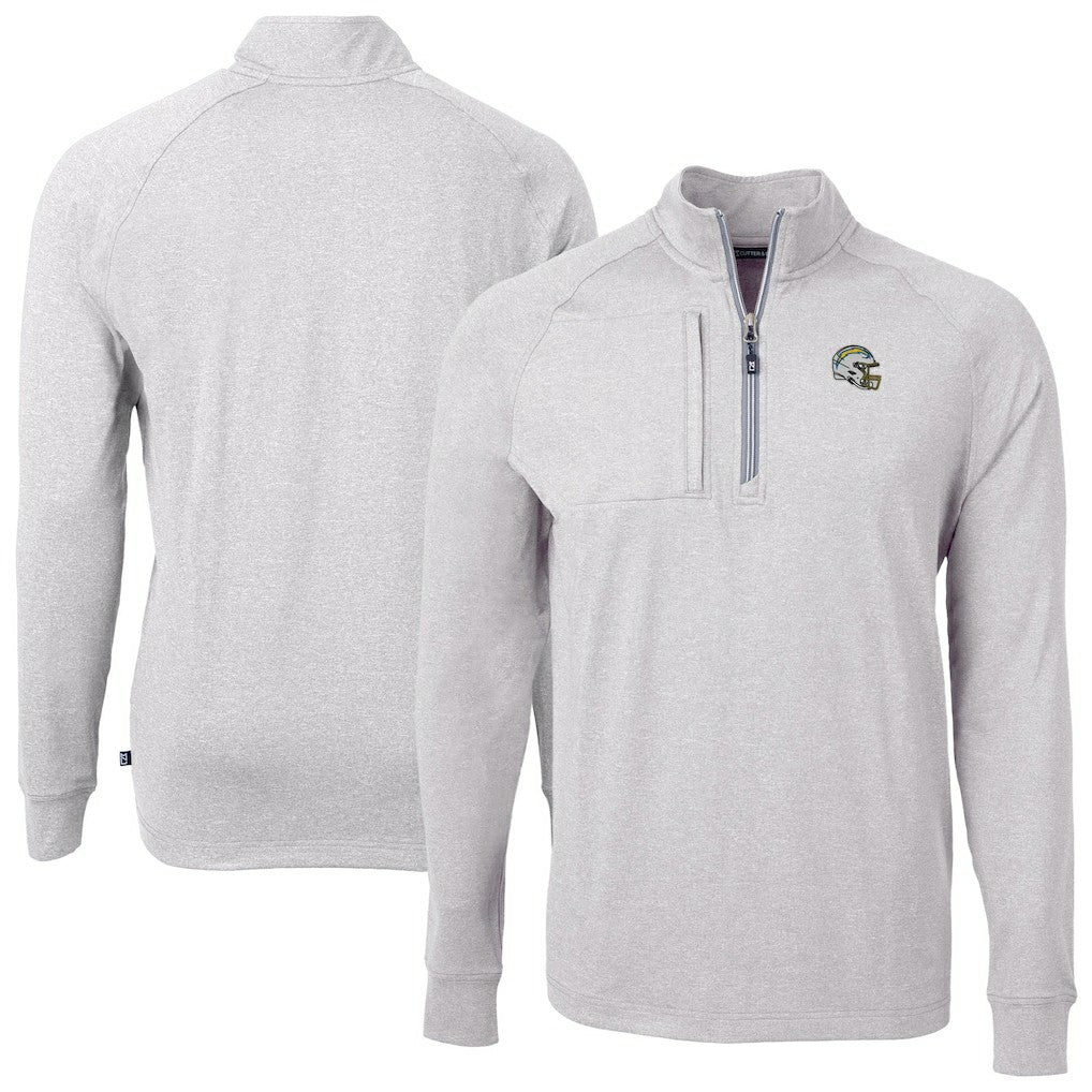 Los Angeles Chargers Cutter & Buck Big & Tall Adapt Eco Raglan Quarter-Zip Jacket Heather Gray - NFL