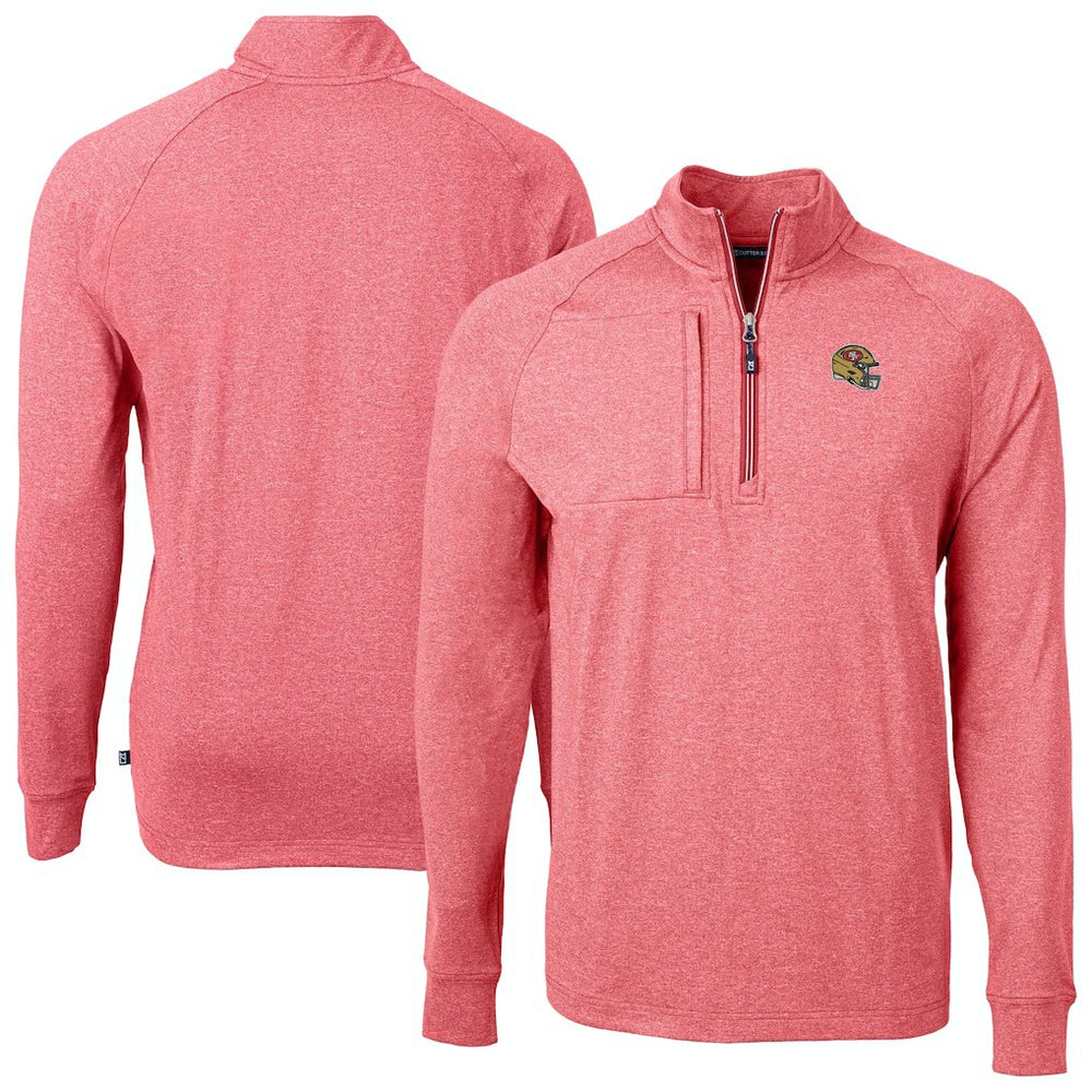 San Francisco 49ers Cutter & Buck Big & Tall Adapt Eco Raglan Quarter-Zip Jacket Heather Scarlet - NFL