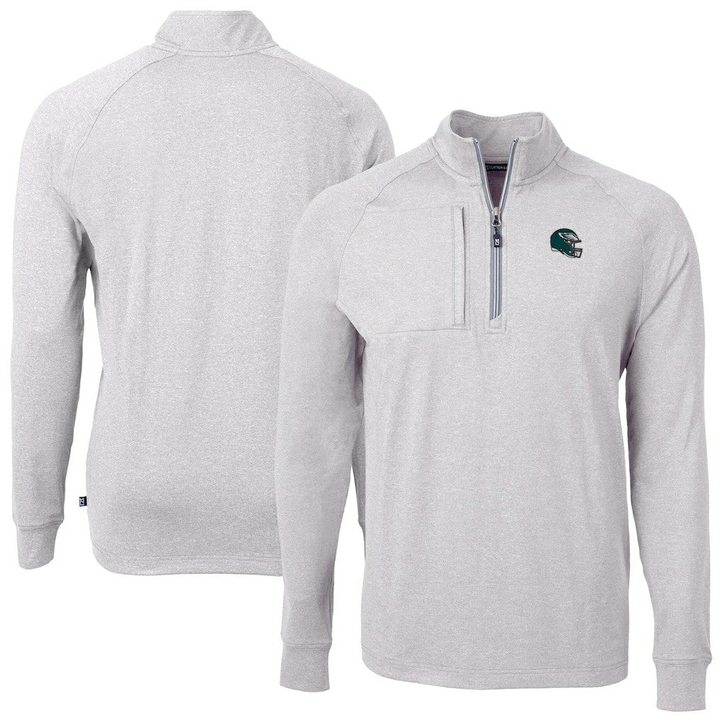 Philadelphia Eagles Cutter & Buck Big & Tall Adapt Eco Raglan Quarter-Zip Jacket Heather Gray - NFL