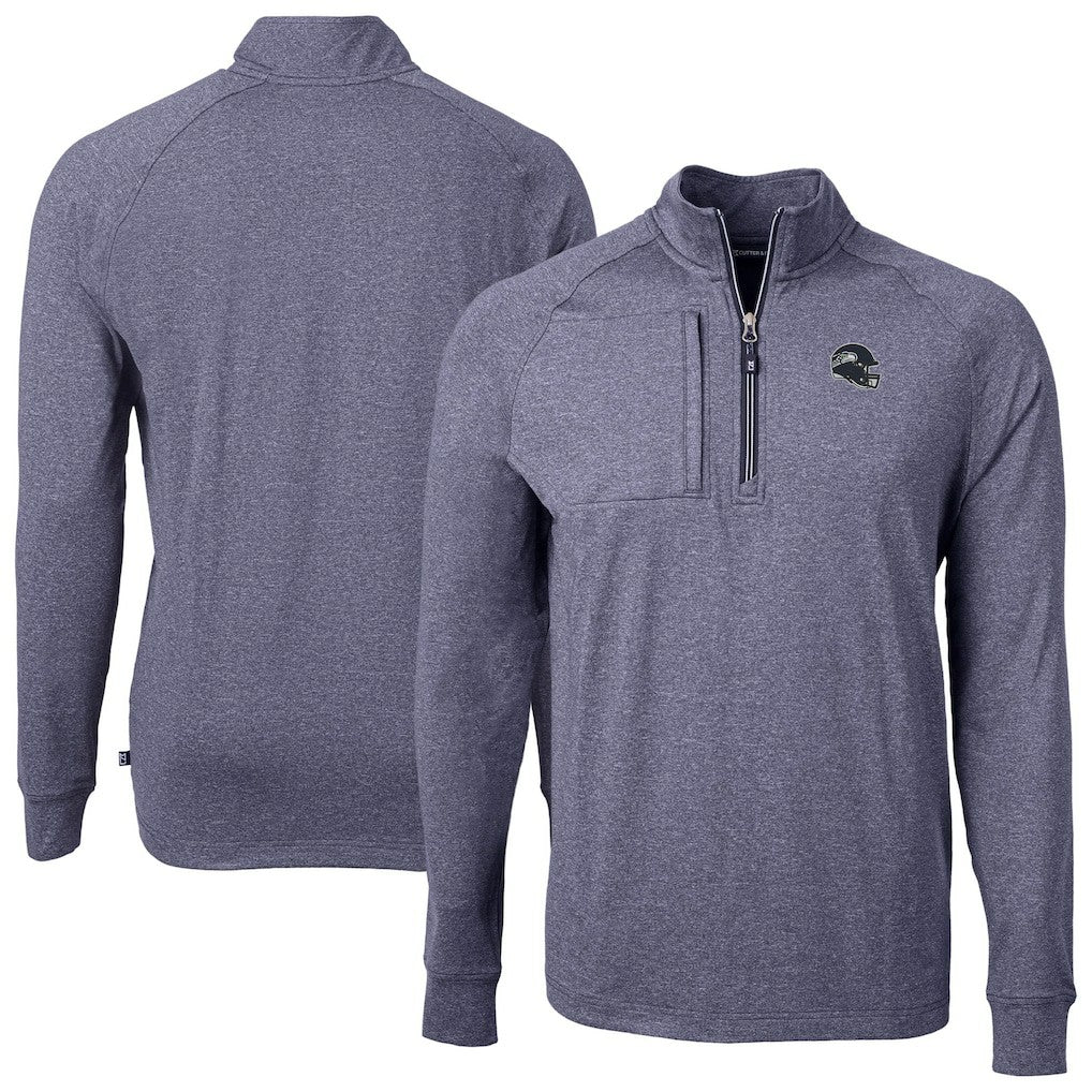 Seattle Seahawks Cutter & Buck Big & Tall Adapt Eco Raglan Quarter-Zip Jacket Heather Navy - NFL