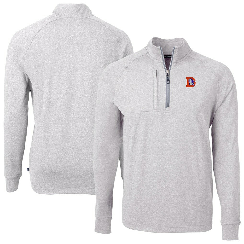 Denver Broncos Cutter & Buck Big & Tall Adapt Eco Raglan Quarter-Zip Jacket Heather Gray - NFL