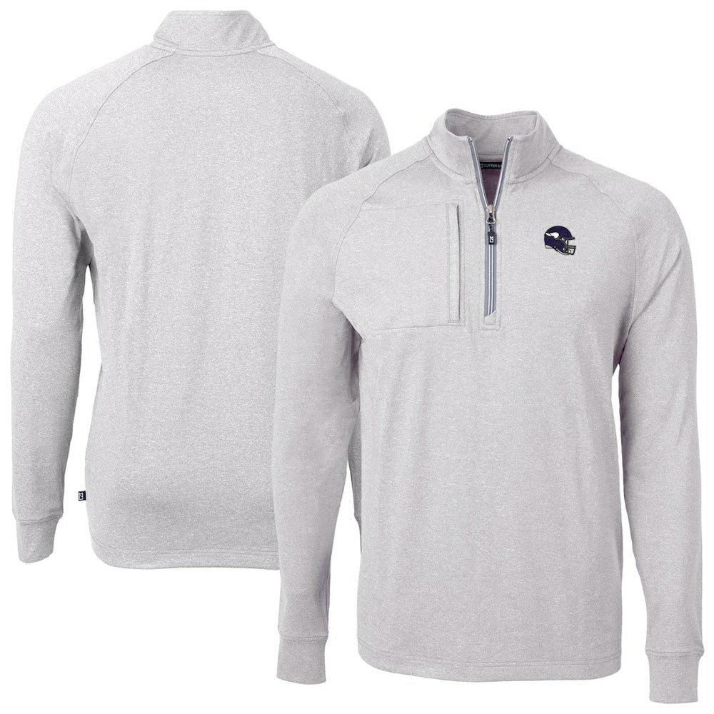 Minnesota Vikings Cutter & Buck Big & Tall Adapt Eco Raglan Quarter-Zip Jacket Heather Gray - NFL