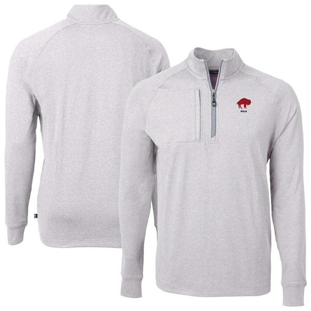 Buffalo Bills Cutter & Buck Big & Tall Adapt Eco Raglan Quarter-Zip Jacket Heather Gray - NFL