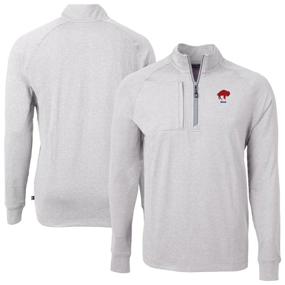 Buffalo Bills Cutter & Buck Big & Tall Adapt Eco Raglan Quarter-Zip Jacket Heather Gray - NFL
