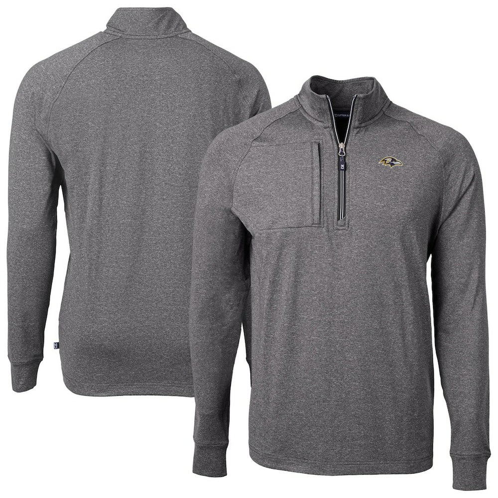 Baltimore Ravens Cutter & Buck Big & Tall Adapt Eco Raglan Quarter-Zip Jacket Heather Black - NFL