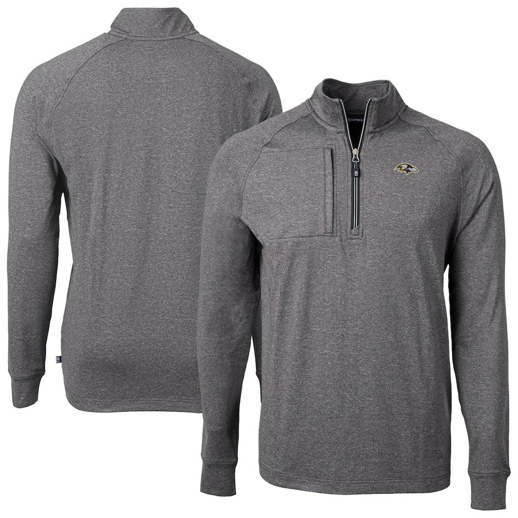 Baltimore Ravens Cutter & Buck Big & Tall Adapt Eco Raglan Quarter-Zip Jacket Heather Black - NFL