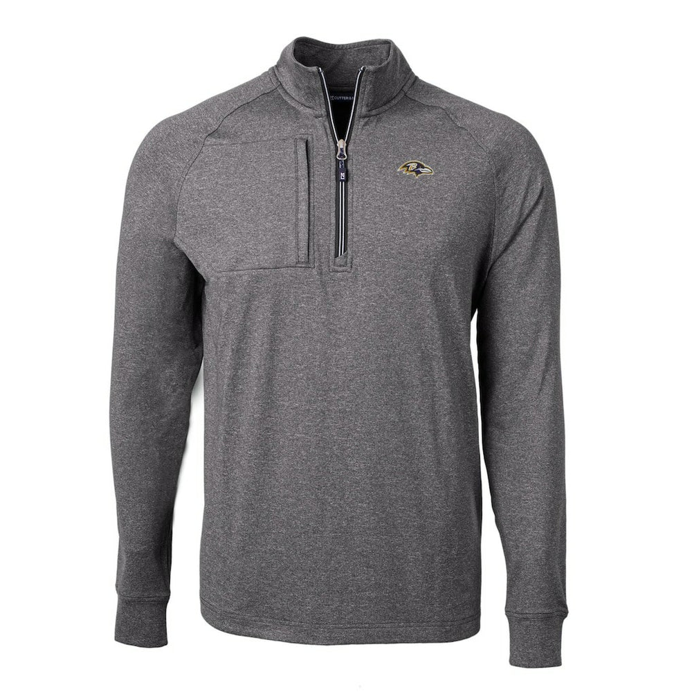 Baltimore Ravens Cutter & Buck Big & Tall Adapt Eco Raglan Quarter-Zip Jacket Heather Black - NFL