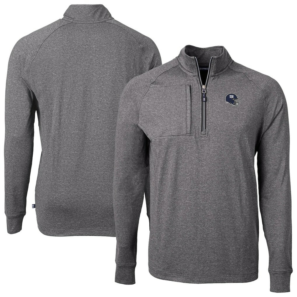 New York Giants Cutter & Buck Big & Tall Adapt Eco Raglan Quarter-Zip Jacket Heather Black - NFL