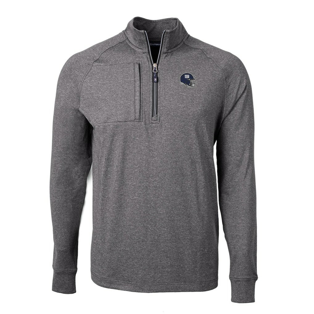 New York Giants Cutter & Buck Big & Tall Adapt Eco Raglan Quarter-Zip Jacket Heather Black - NFL