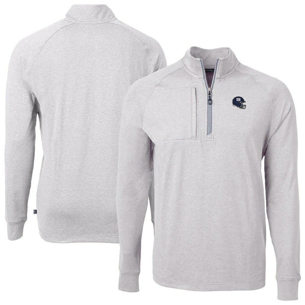 New York Giants Cutter & Buck Big & Tall Adapt Eco Raglan Quarter-Zip Jacket Heather Gray - NFL