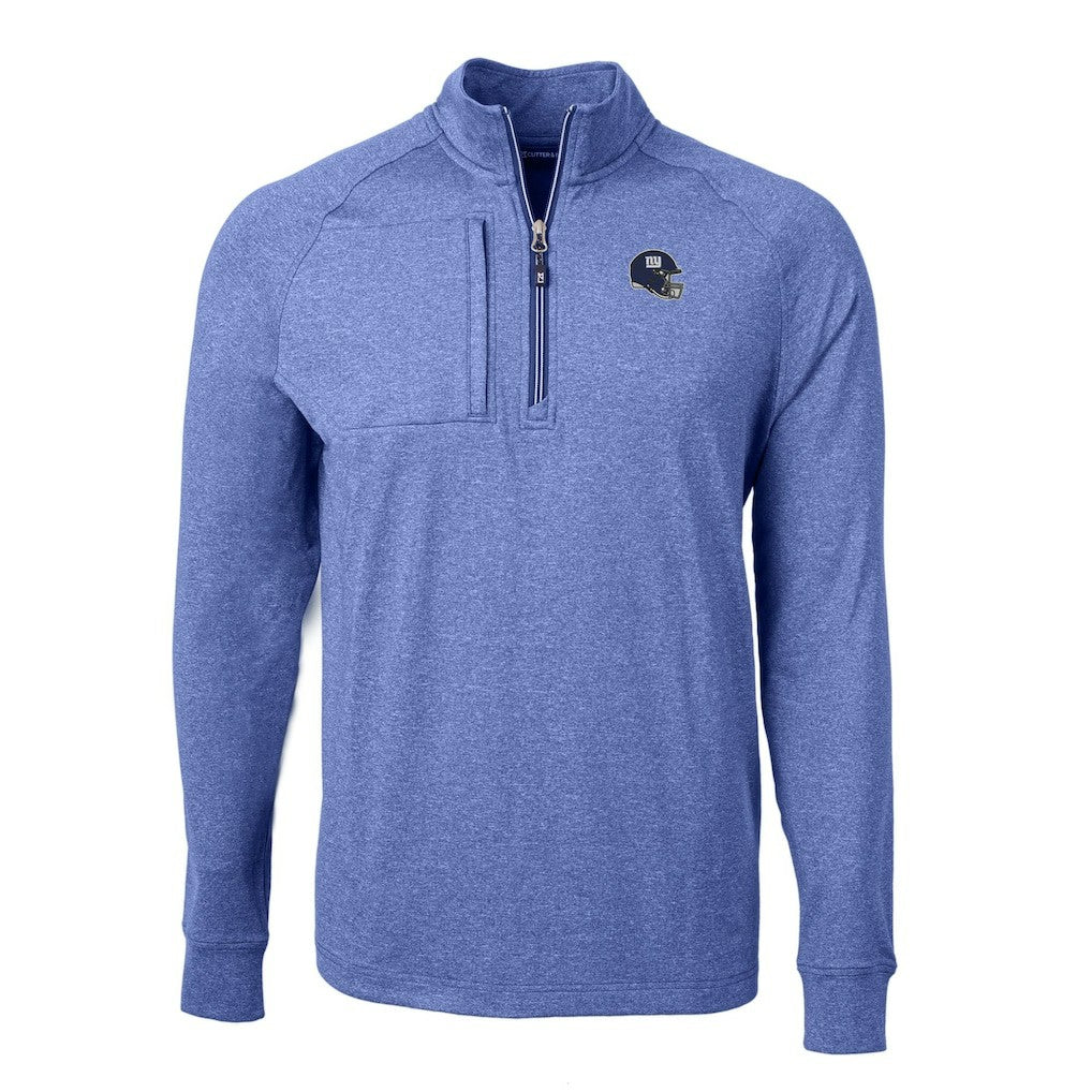 New York Giants Cutter & Buck Big & Tall Adapt Eco Raglan Quarter-Zip Jacket Heather Royal - NFL