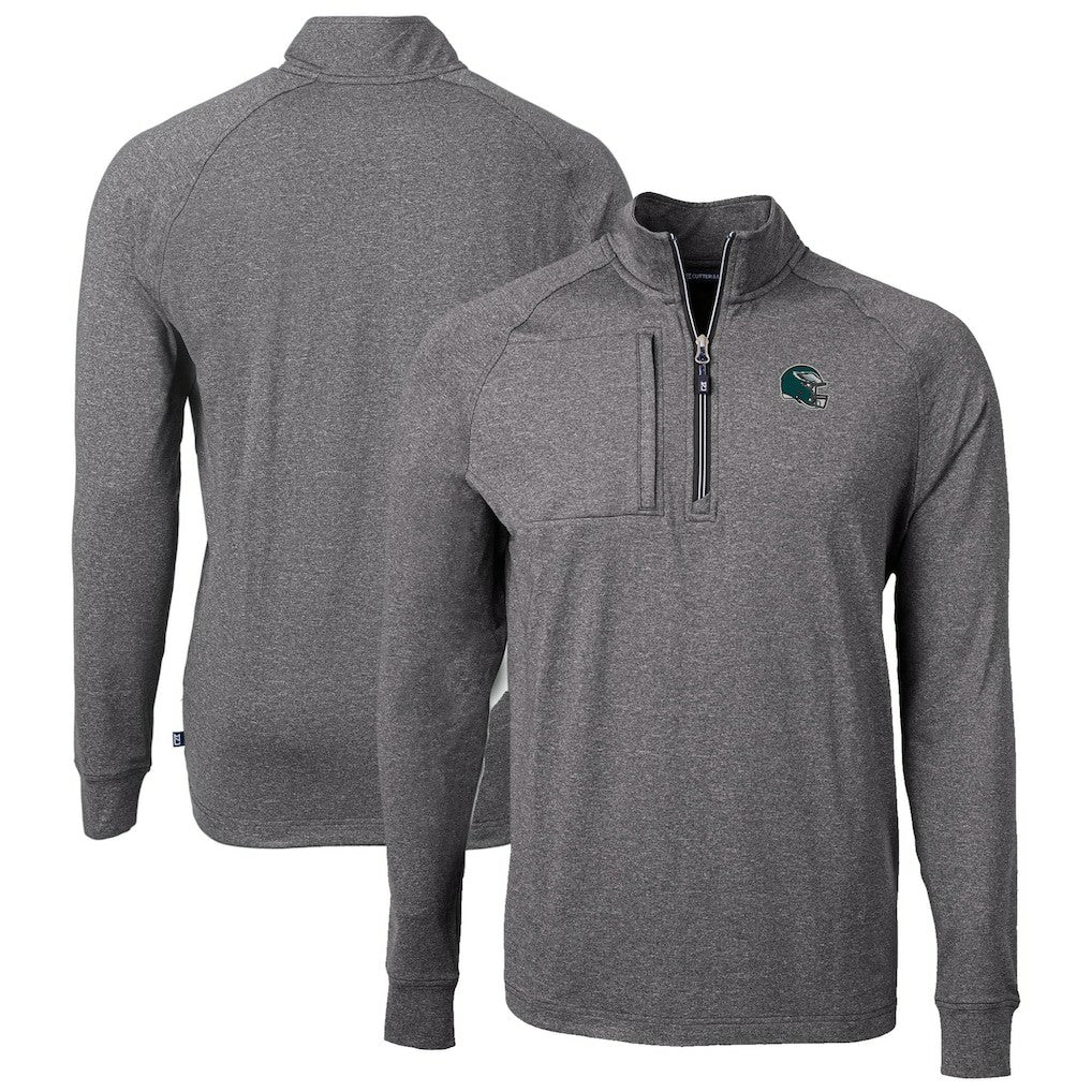 Philadelphia Eagles Cutter & Buck Big & Tall Adapt Eco Raglan Quarter-Zip Jacket Heather Black - NFL