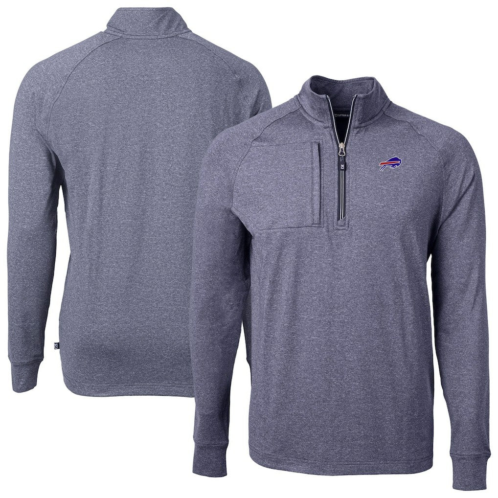Buffalo Bills Cutter & Buck Big & Tall Adapt Eco Raglan Quarter-Zip Jacket Heather Navy - NFL