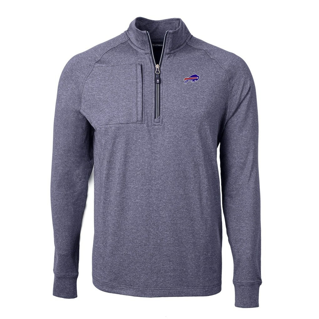 Buffalo Bills Cutter & Buck Big & Tall Adapt Eco Raglan Quarter-Zip Jacket Heather Navy - NFL