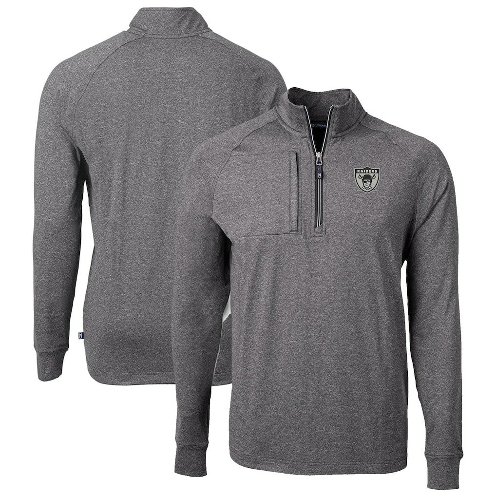 Las Vegas Raiders Cutter & Buck Big & Tall Adapt Eco Raglan Quarter-Zip Jacket Heather Black - NFL