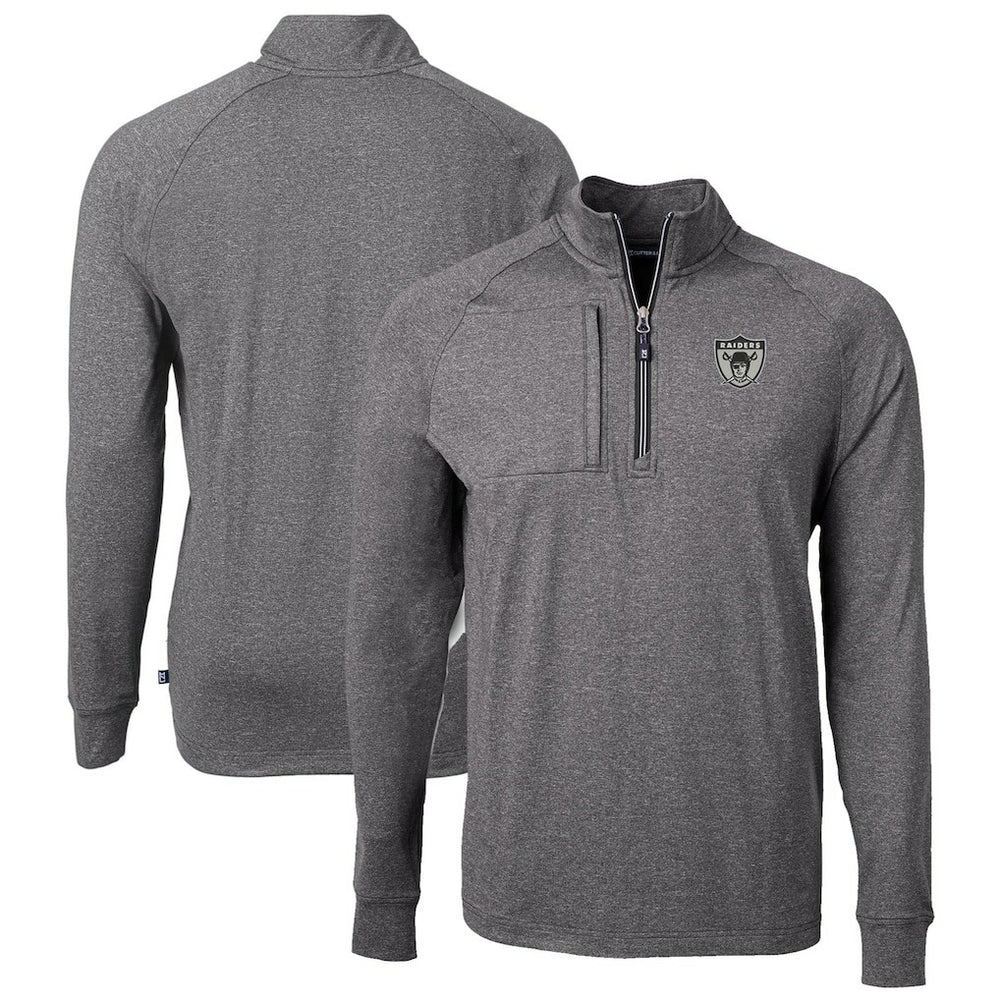 Las Vegas Raiders Cutter & Buck Big & Tall Adapt Eco Raglan Quarter-Zip Jacket Heather Black - NFL