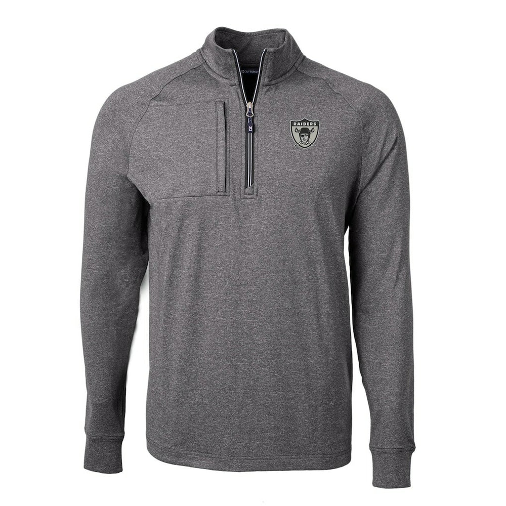 Las Vegas Raiders Cutter & Buck Big & Tall Adapt Eco Raglan Quarter-Zip Jacket Heather Black - NFL