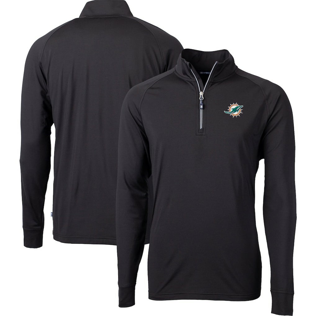 Miami Dolphins Cutter & Buck Big & Tall Adapt Eco DryTec Raglan Quarter-Zip Jacket Black - NFL