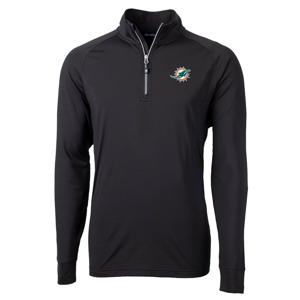 Miami Dolphins Cutter & Buck Big & Tall Adapt Eco DryTec Raglan Quarter-Zip Jacket Black - NFL