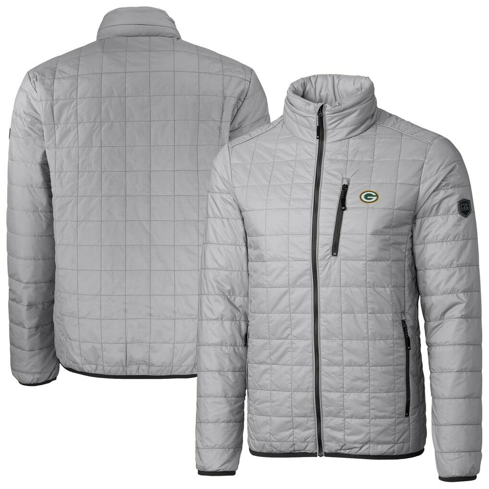 Green Bay Packers Cutter & Buck Big & Tall Rainier PrimaLoft Eco Insulated Full-Zip Hoodie Puffer Jacket Gray - NFL