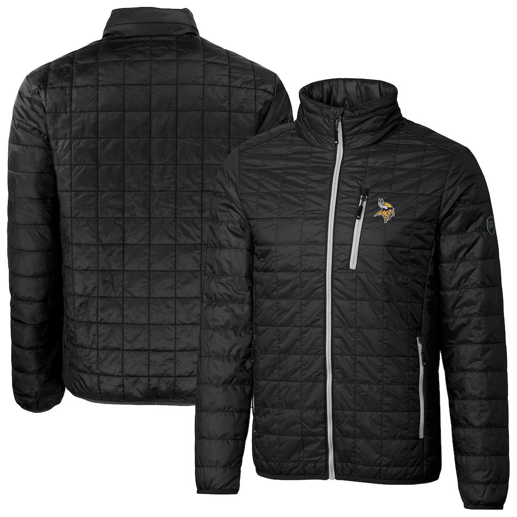 Minnesota Vikings Cutter & Buck Big & Tall Rainier PrimaLoft Eco Insulated Full-Zip Hoodie Puffer Jacket Black - NFL