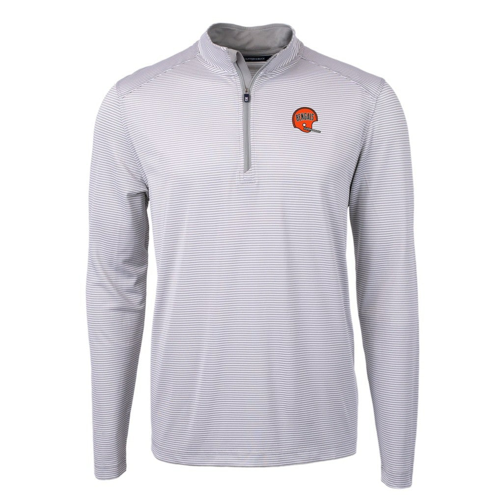 Cincinnati Bengals Cutter & Buck Big & Tall Virtue Eco Pique Micro Stripe Tri-Blend Quarter-Zip Jacket Gray - NFL