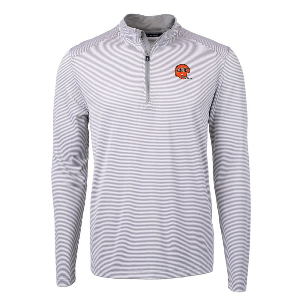 Cincinnati Bengals Cutter & Buck Big & Tall Virtue Eco Pique Micro Stripe Tri-Blend Quarter-Zip Jacket Gray - NFL