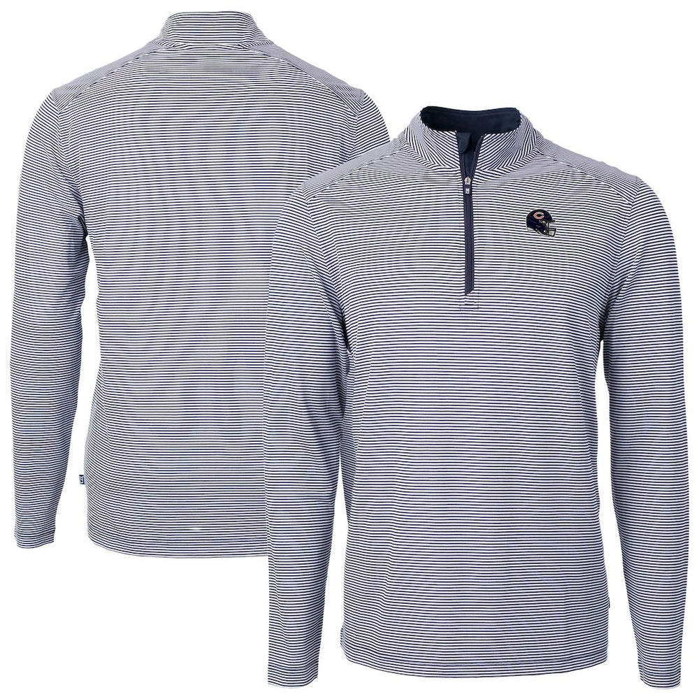 Chicago Bears Cutter & Buck Big & Tall Virtue Eco Pique Micro Stripe Tri-Blend Quarter-Zip Jacket Navy - NFL