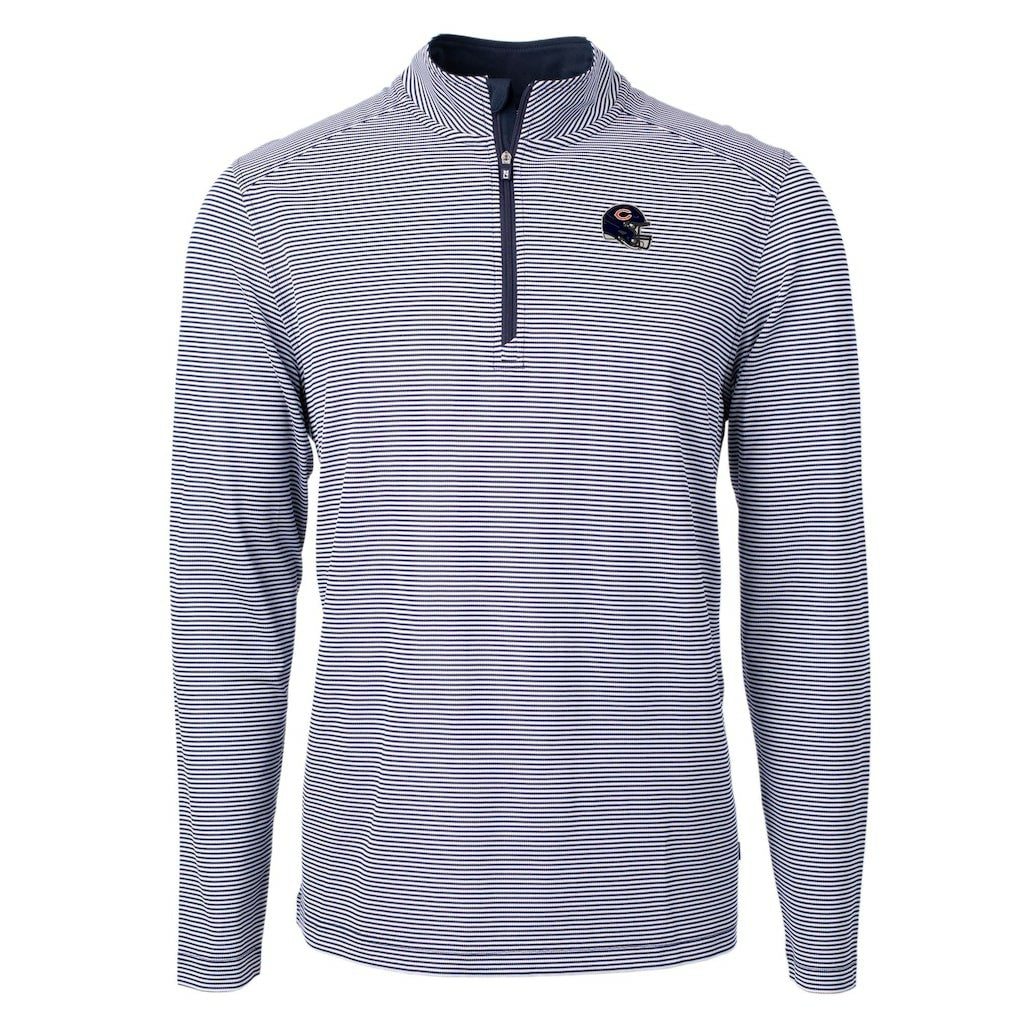 Chicago Bears Cutter & Buck Big & Tall Virtue Eco Pique Micro Stripe Tri-Blend Quarter-Zip Jacket Navy - NFL