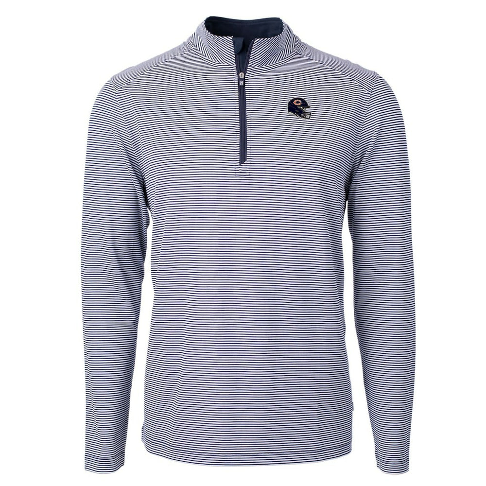 Chicago Bears Cutter & Buck Big & Tall Virtue Eco Pique Micro Stripe Tri-Blend Quarter-Zip Jacket Navy - NFL