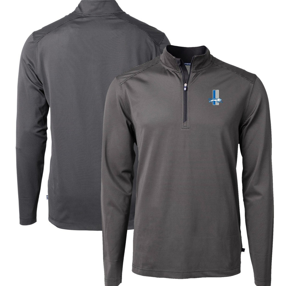 Detroit Lions Cutter & Buck Big & Tall Virtue Eco Pique Micro Stripe Tri-Blend Quarter-Zip Jacket Black - NFL
