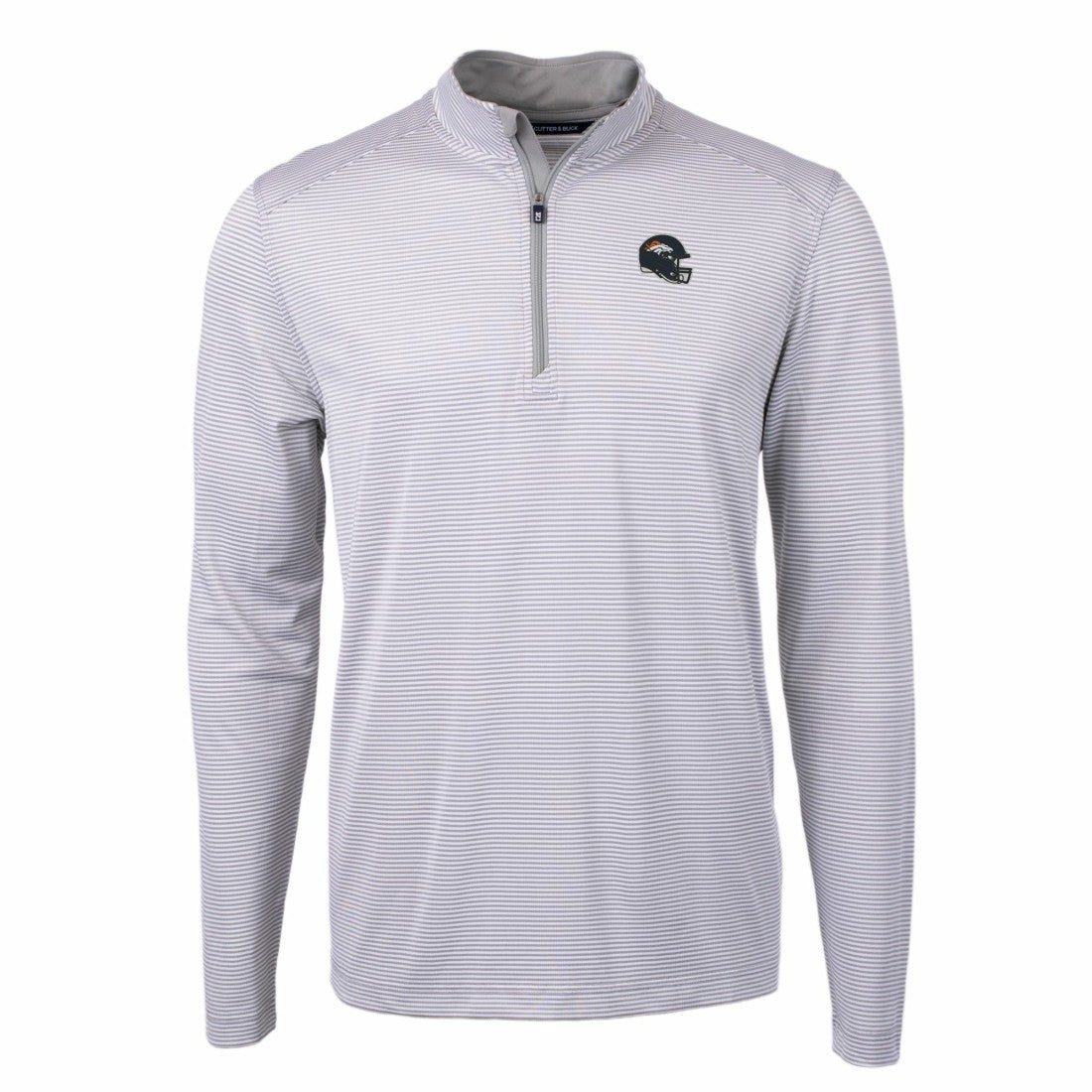 Denver Broncos Cutter & Buck Big & Tall Virtue Eco Pique Micro Stripe Tri-Blend Quarter-Zip Jacket Gray - NFL