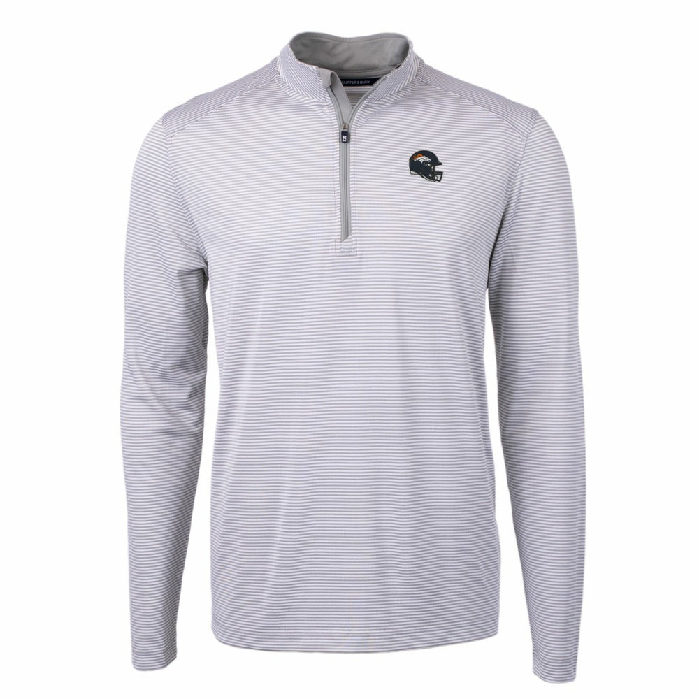 Denver Broncos Cutter & Buck Big & Tall Virtue Eco Pique Micro Stripe Tri-Blend Quarter-Zip Jacket Gray - NFL