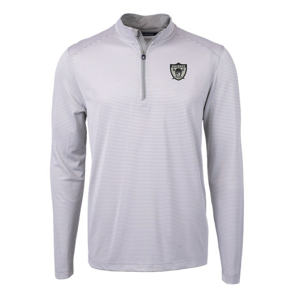 Las Vegas Raiders Cutter & Buck Big & Tall Virtue Eco Pique Micro Stripe Tri-Blend Quarter-Zip Jacket Gray - NFL
