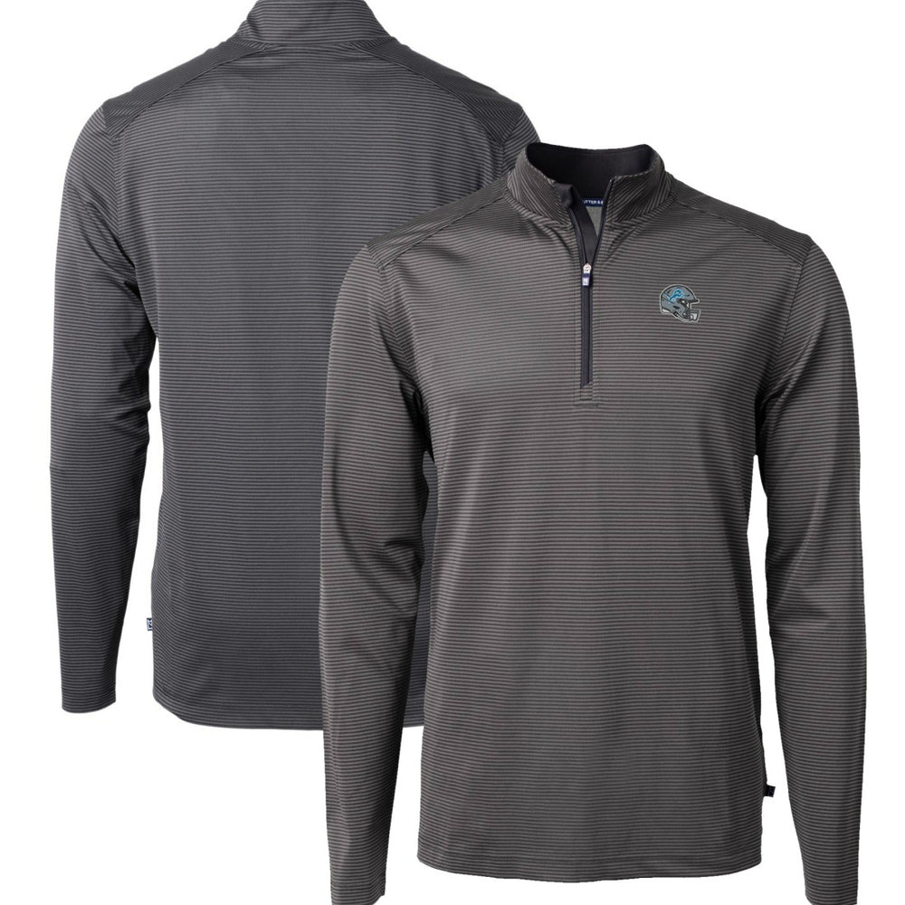 Detroit Lions Cutter & Buck Big & Tall Virtue Eco Pique Micro Stripe Tri-Blend Quarter-Zip Jacket Black - NFL