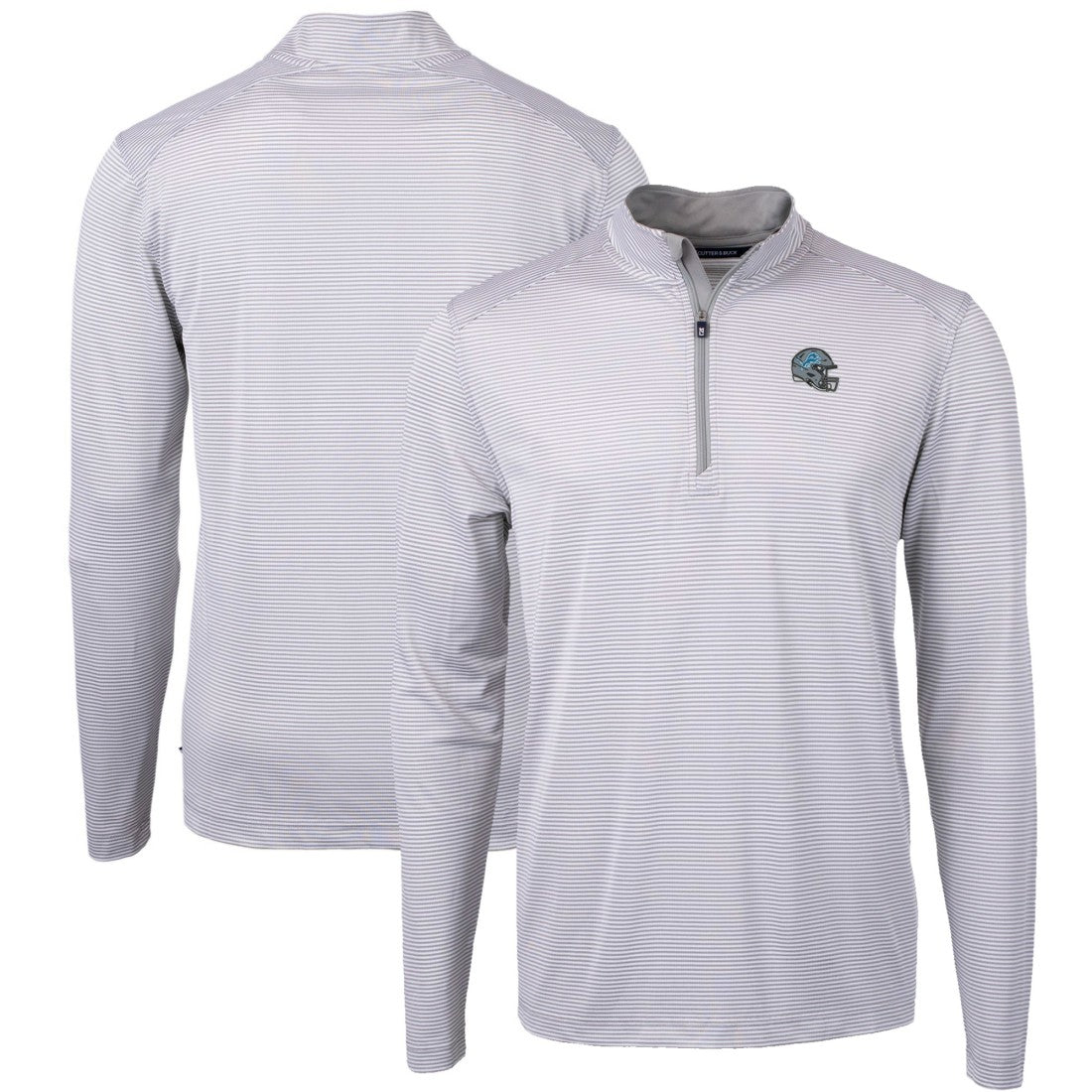Detroit Lions Cutter & Buck Big & Tall Virtue Eco Pique Micro Stripe Tri-Blend Quarter-Zip Jacket Gray - NFL