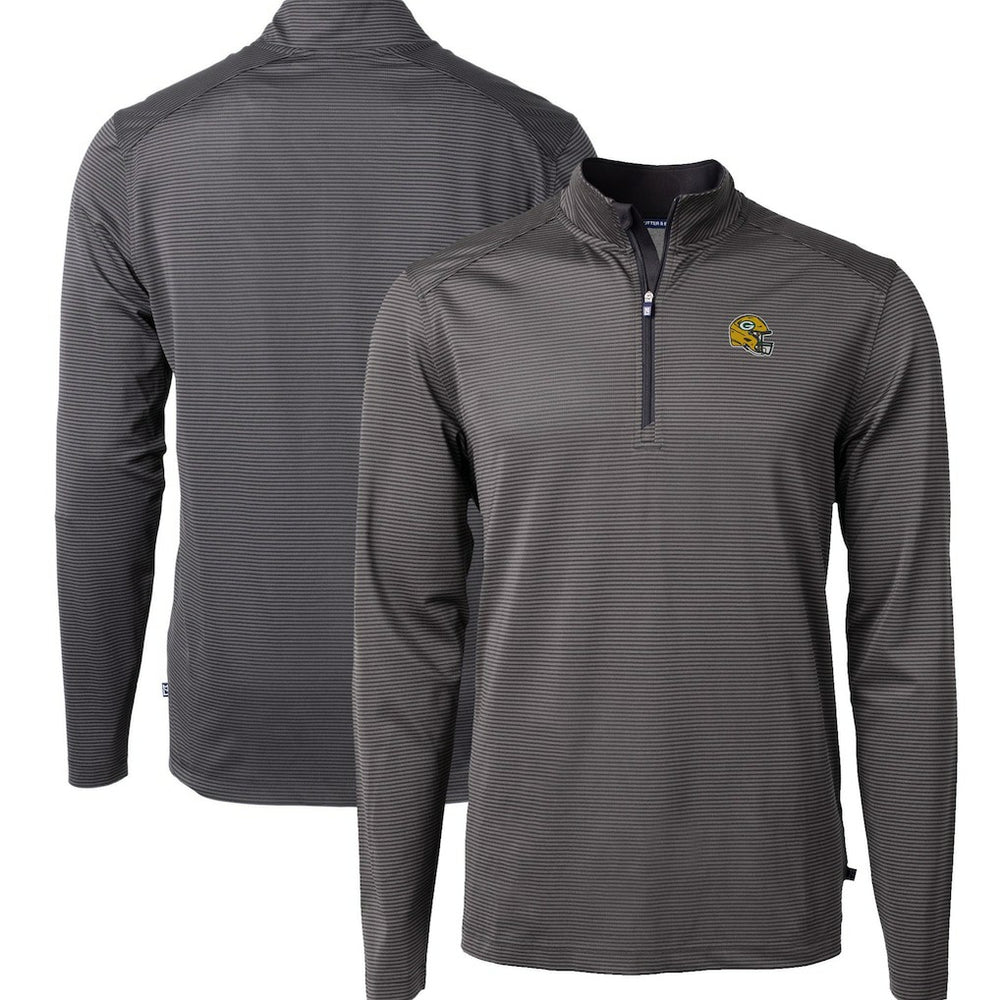 Green Bay Packers Cutter & Buck Big & Tall Virtue Eco Pique Micro Stripe Tri-Blend Quarter-Zip Jacket Black - NFL