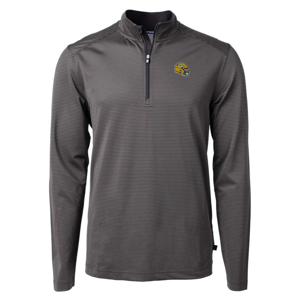 Green Bay Packers Cutter & Buck Big & Tall Virtue Eco Pique Micro Stripe Tri-Blend Quarter-Zip Jacket Black - NFL