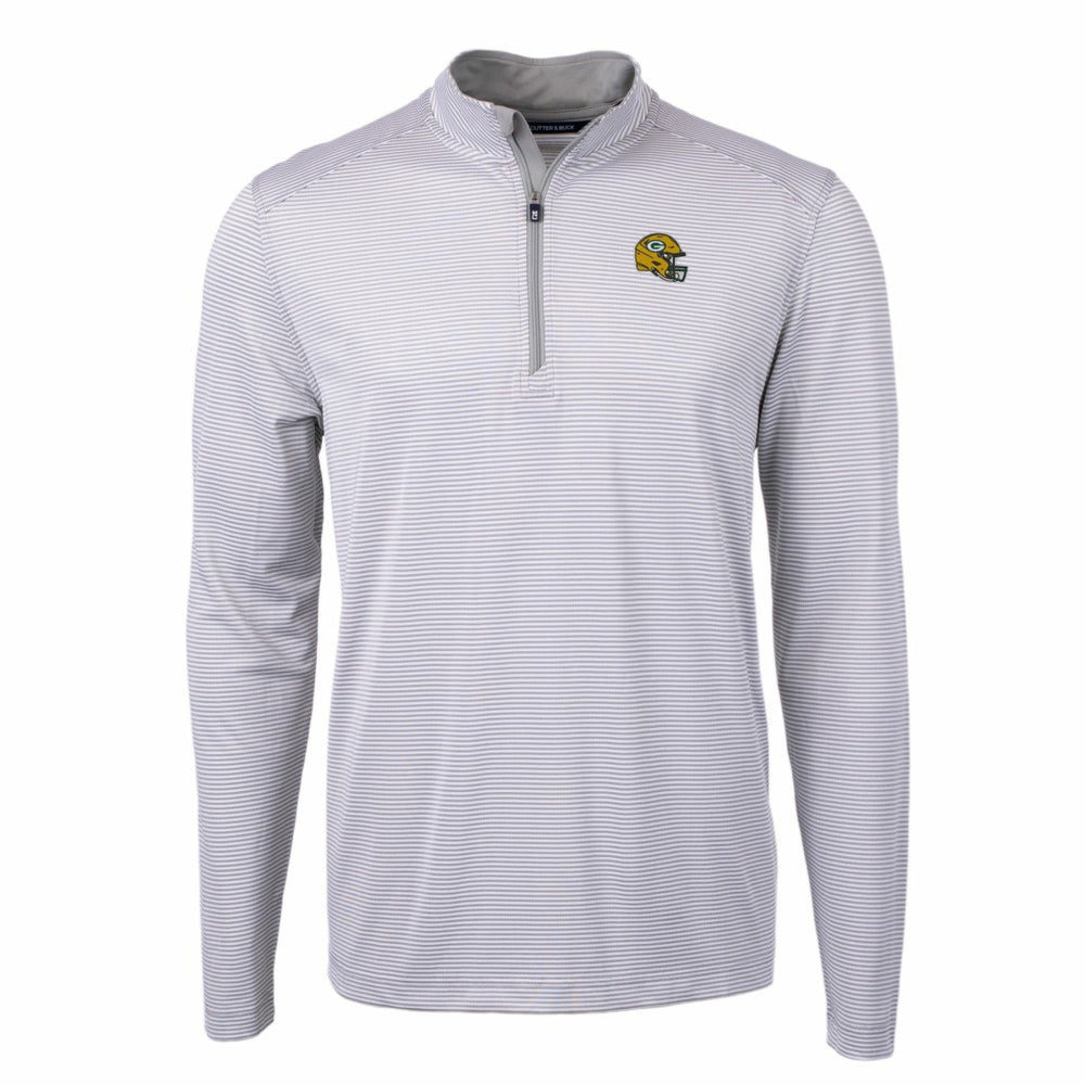 Green Bay Packers Cutter & Buck Big & Tall Virtue Eco Pique Micro Stripe Tri-Blend Quarter-Zip Jacket Gray - NFL