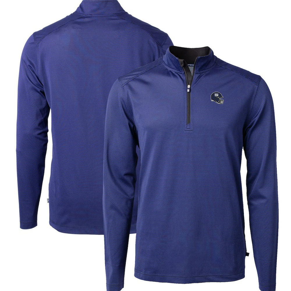 New York Giants Cutter & Buck Big & Tall Virtue Eco Pique Micro Stripe Tri-Blend Quarter-Zip Jacket Royal - NFL