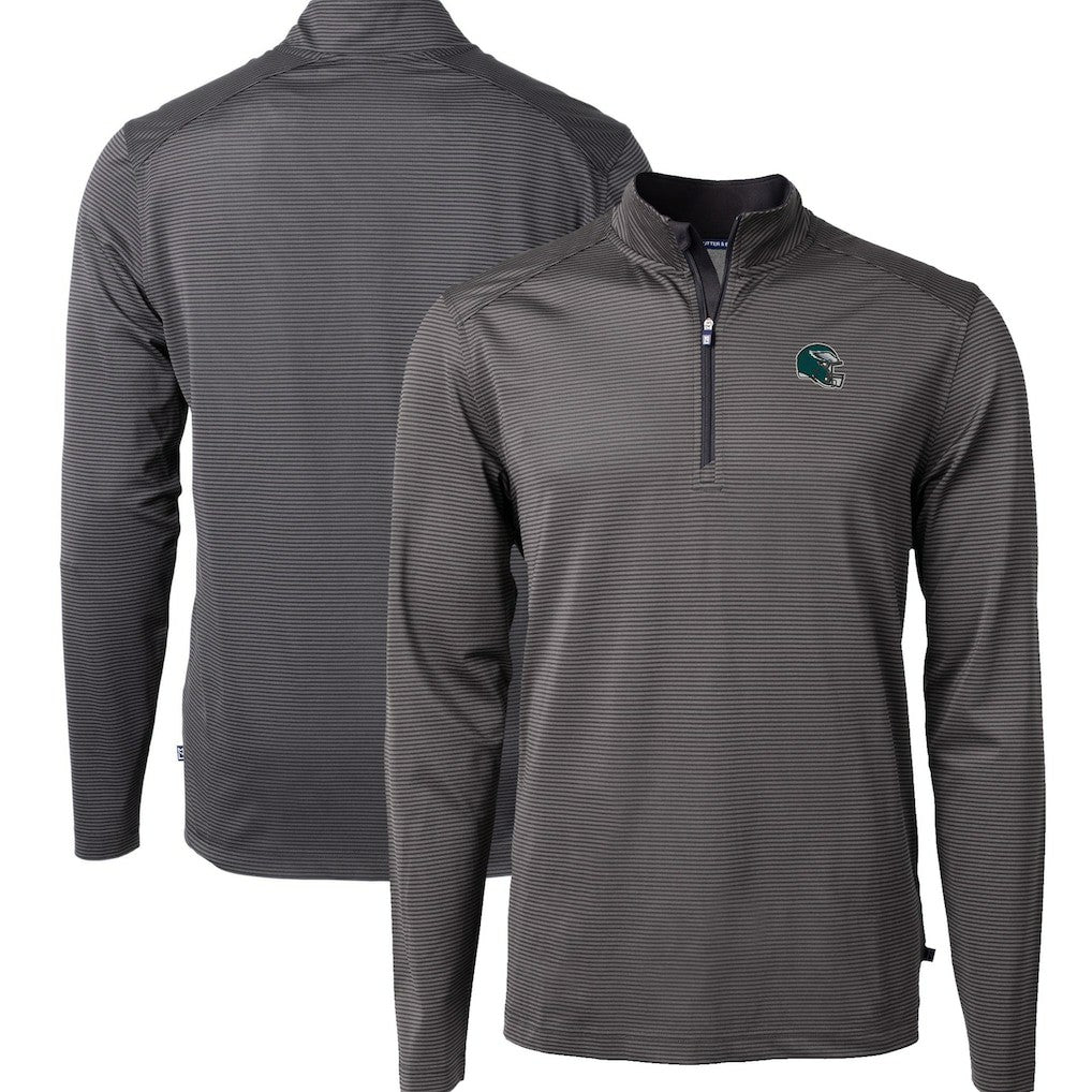 Philadelphia Eagles Cutter & Buck Big & Tall Virtue Eco Pique Micro Stripe Tri-Blend Quarter-Zip Jacket Black - NFL