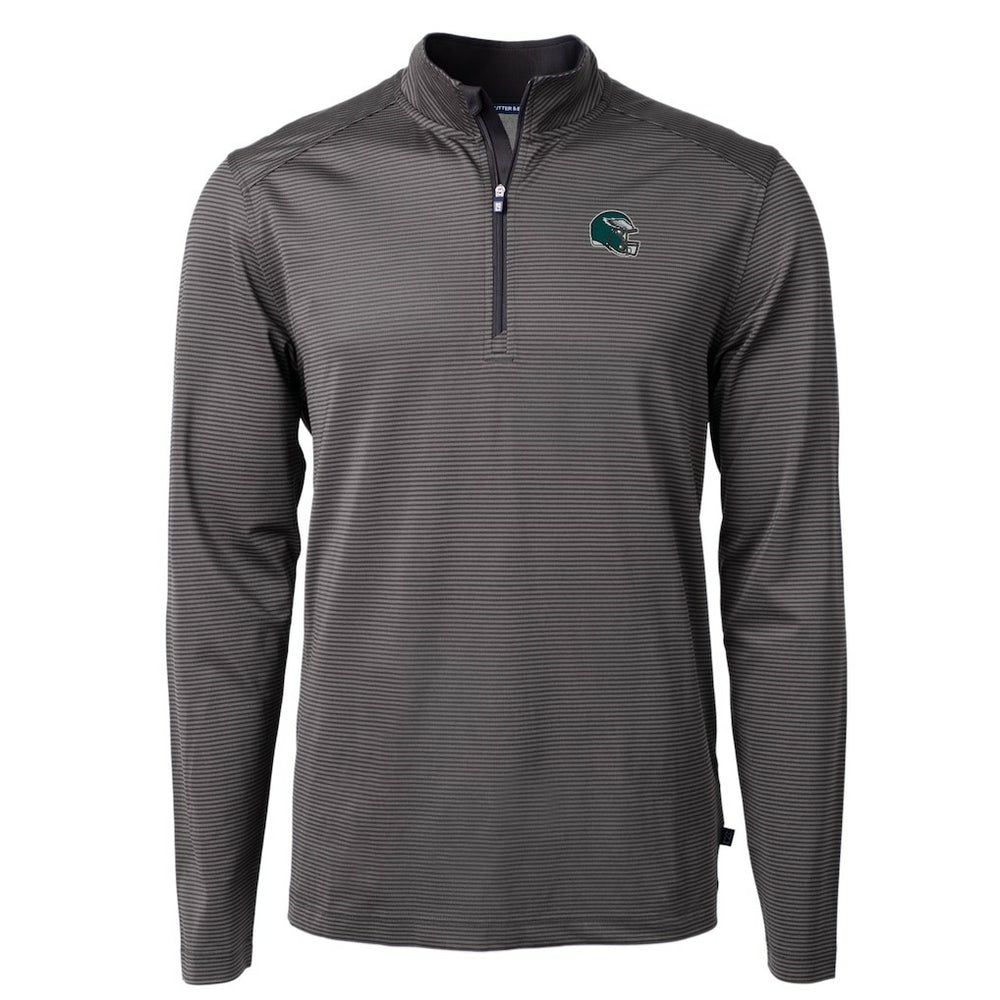 Philadelphia Eagles Cutter & Buck Big & Tall Virtue Eco Pique Micro Stripe Tri-Blend Quarter-Zip Jacket Black - NFL