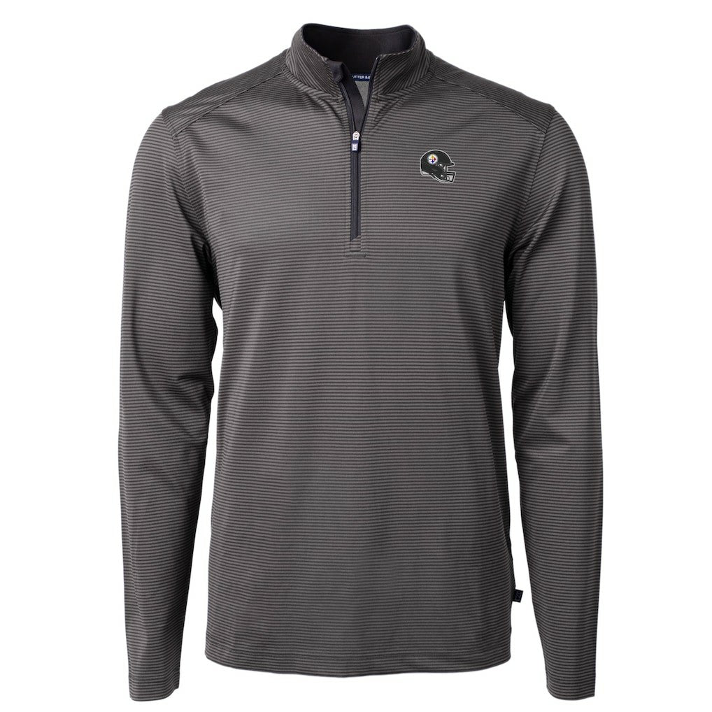 Pittsburgh Steelers Cutter & Buck Big & Tall Virtue Eco Pique Micro Stripe Tri-Blend Quarter-Zip Jacket Black - NFL