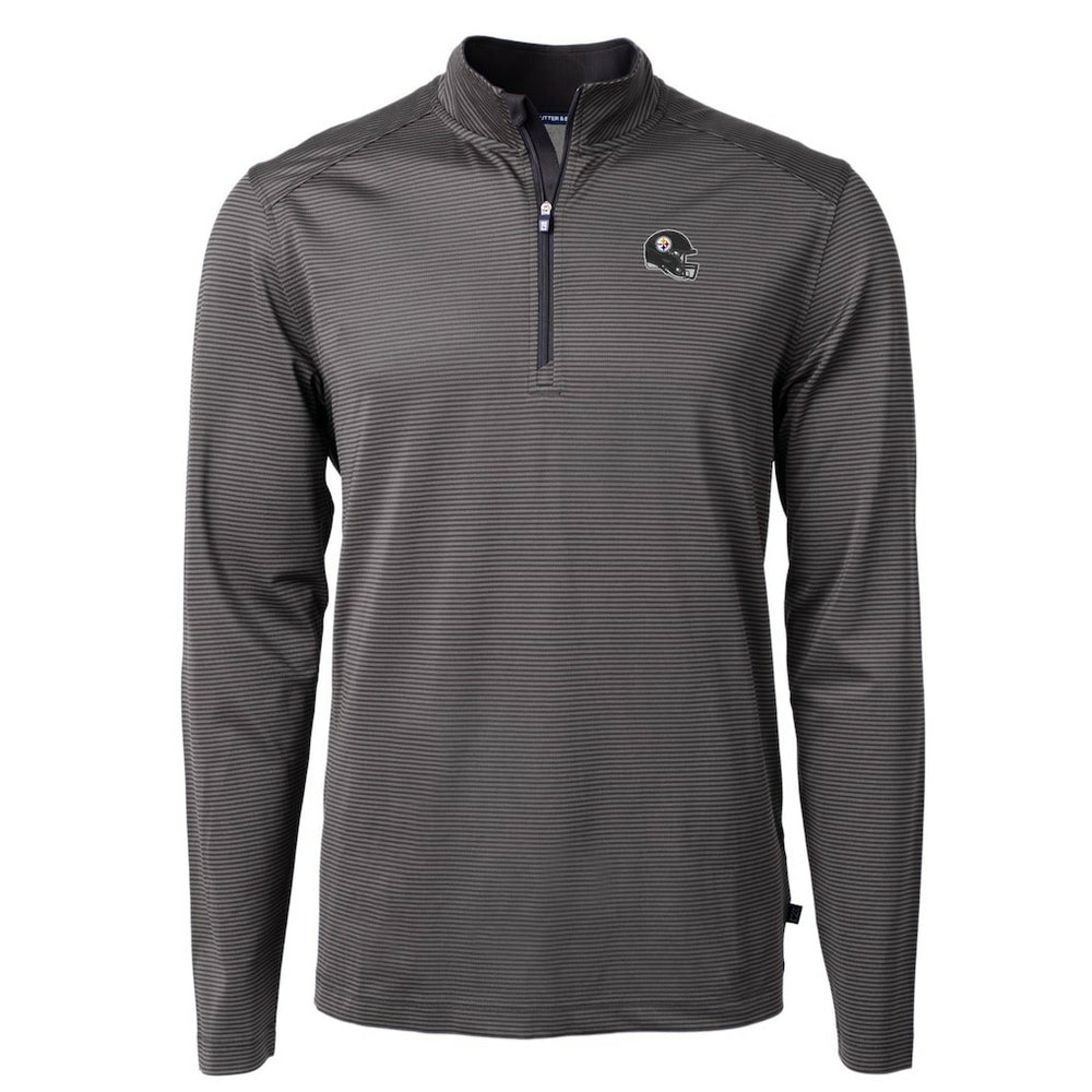 Pittsburgh Steelers Cutter & Buck Big & Tall Virtue Eco Pique Micro Stripe Tri-Blend Quarter-Zip Jacket Black - NFL